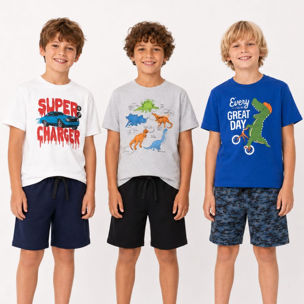 Conjunto Infantil Masculino Camiseta + Short Moletom | Roupa Menino 1 ao 8 Anos Algodão Confortável
