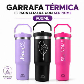 Garrafa Térmica de Água 900ml Personalizada a Laser Seu Nome Time Profissão Academia Trab…
