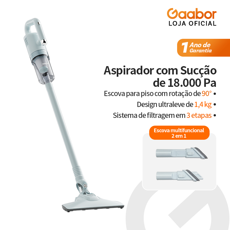 Gaabor Aspirador de Pó com Fio 18000Pa 4.5m Filtragem 0.3μm Leve Silencioso 75d