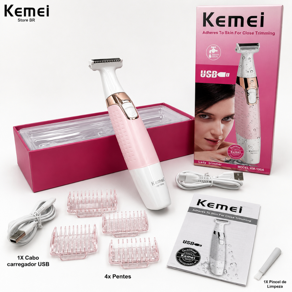 Aparador de Pelos Feminino Kemei KM 1900 3W Recarregável, Lavável e Resistente à Água Sem Fio Portátil Bivolt · foto 2