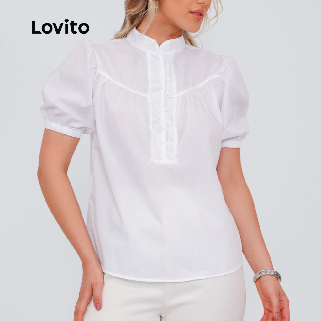Lovito Blusa Elegante Feminina Regular Manga Bufante BLB904BRL934
