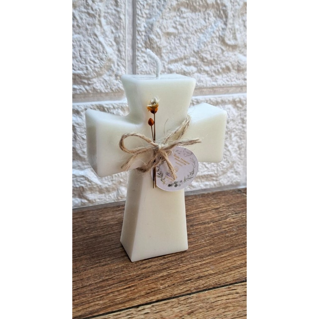 Vela Aromática | Perfumada Cruz Personalizada - Lembrancinha Batismo Crisma Primeira Eucaristia Casamento