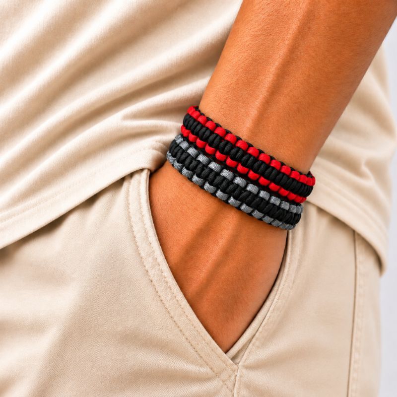 Pulseiras Masculinas Premium Paracord 3mm | Kit com 2 Pulseiras | Preto c/ Chumbo + 2ª Cor à Escolha | Fecho Engate
