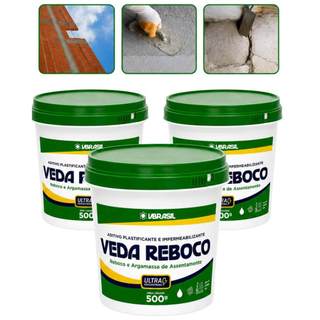 Kit 3 Veda Reboco Impermeabilizante Plastificante Anti Umidade Alto Rendimento Para Reboco E Massa