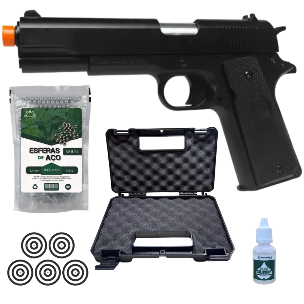 PISTOLA PRESSÃO KWC 1911 MOLA 4,5MM ROSSI + ESCOLHA SEU KIT