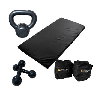 Kit Aeróbico em Casa Tornozeleira 1kg Par Halter 1kg Kettlebell 4kg Colchonete Treino Funcional