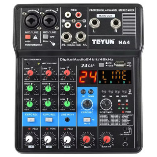 TEYUN 4 Canais Mixer De Áudio NA4 Console De Mixagem De Som 24 Efeitos DSP Portátil Profissional Entrada de computador