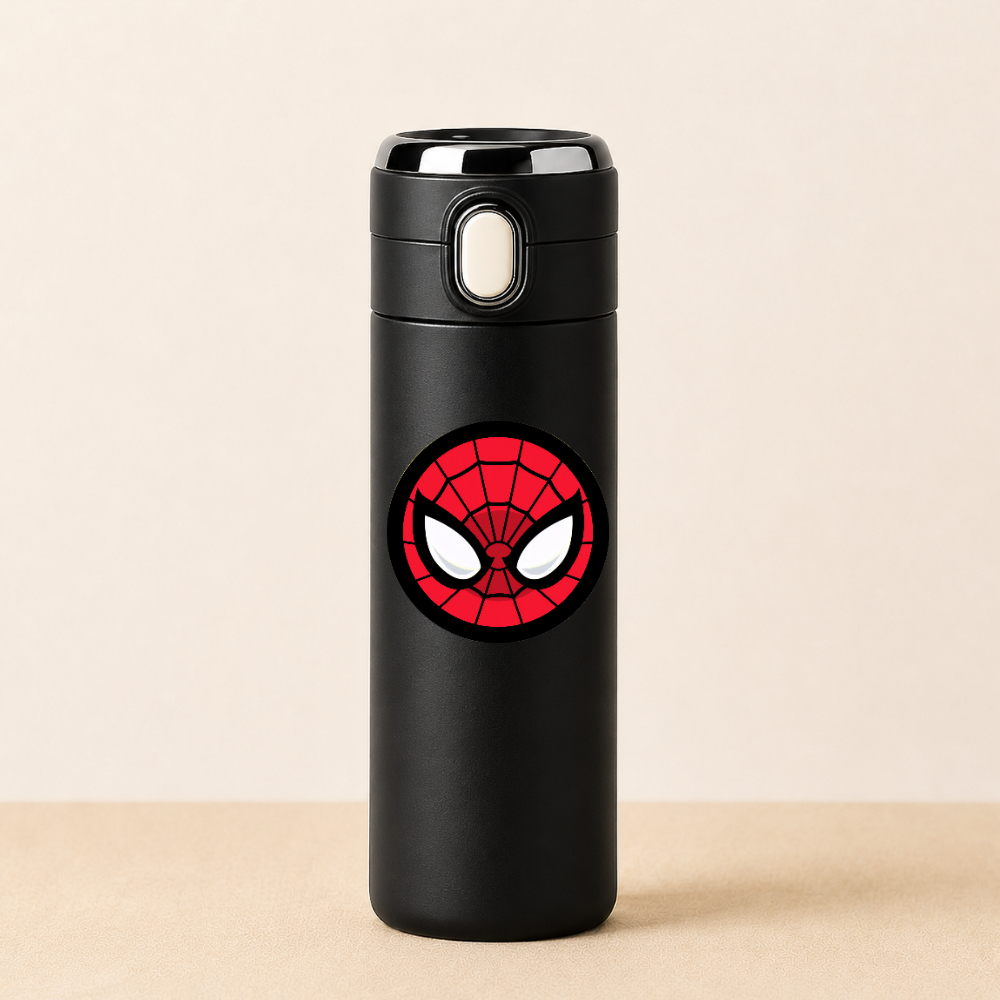 Garrafa Térmica de Água Infantil Aço Inoxidável Homem-Aranha Spiderman Estampada Termometro LED Digital 420ml