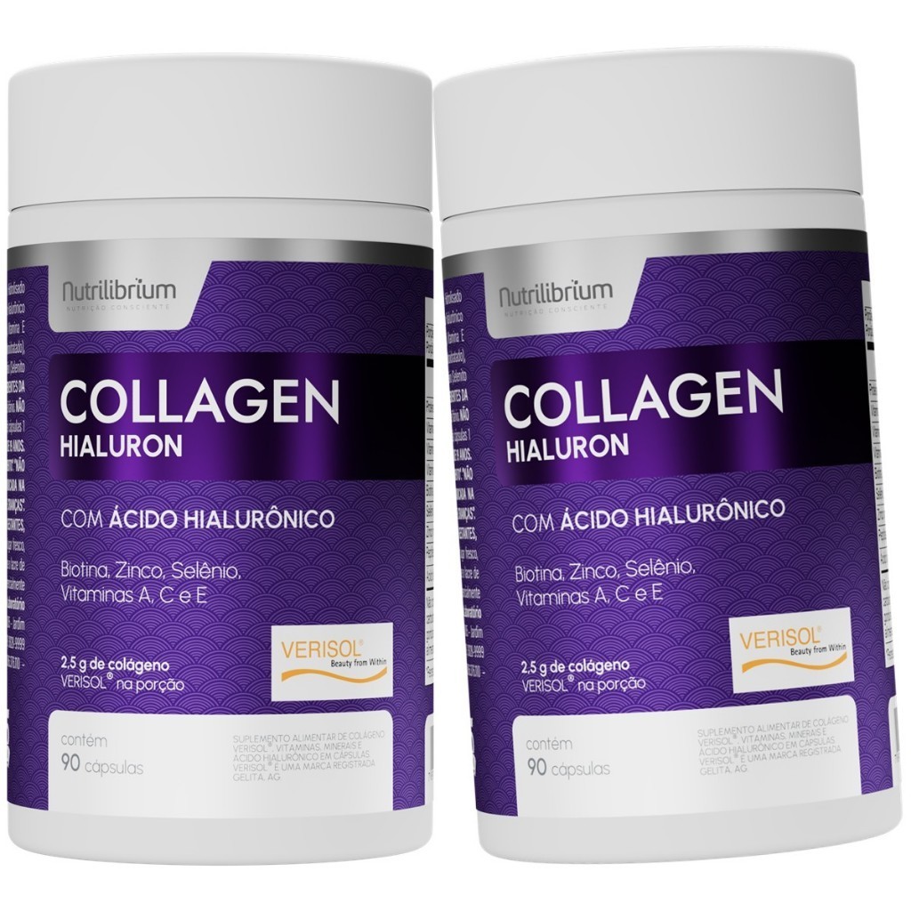 Kit 2x Colágeno Verisol Biotina Ácido Hialurônico 180 Caps 2 Meses Nutrilibrium