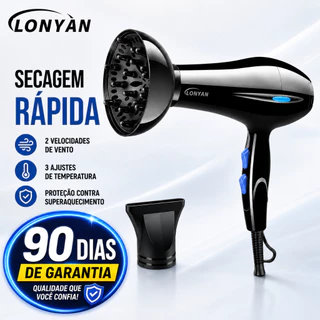 Secador Profissional com Difusor 127V ou 220V 5 Temperaturas Turbo Íons Negativos Secagem Rápida Ant