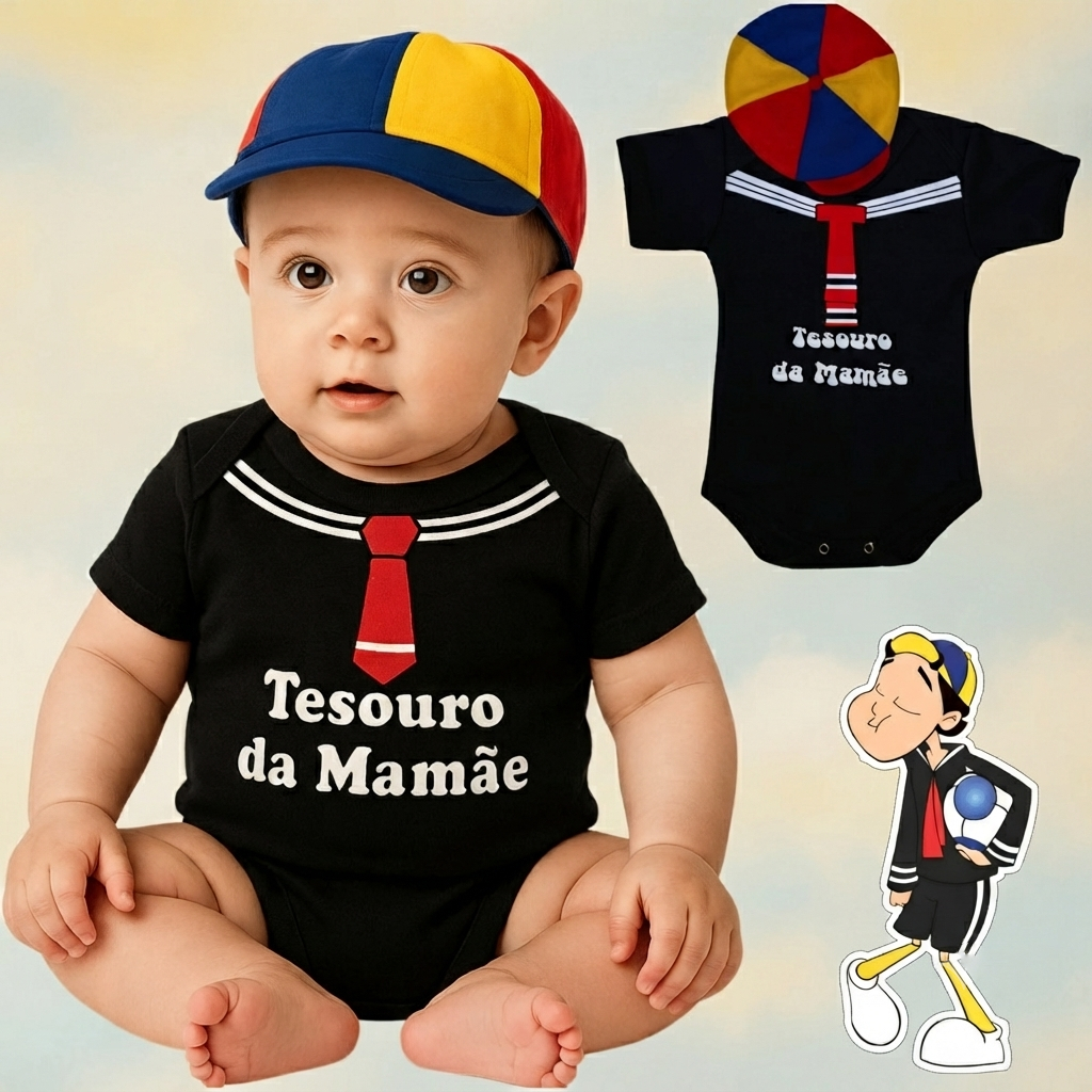 Body Bebê Meninos Infantil Mêsversário Temático Kiko Tesouro Da Mamãe Chaves Chapolin Em Algodão Super Confortável