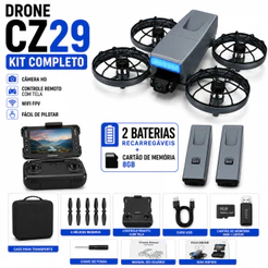 Drone CZ29 com 2 Câmeras HD Controle com Tela Integrada 2 Baterias Alcance 700m Fácil de Pilotar