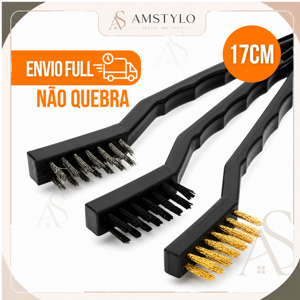 Kit Escovas de Aço Multiuso Aço Latão Nylon Cabo Plástico Envio Full
