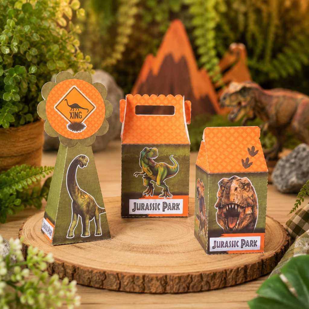 Kit Festa Dinossauro Jurassic Park Papelaria para Festa Caixinhas Desmontadas Caixas para festa infantil