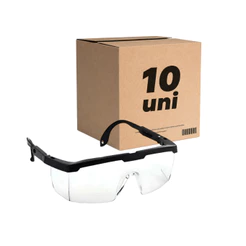 Kit 10 Óculos de Proteção Segurança Rj Incolor Epi Haste Reforçada