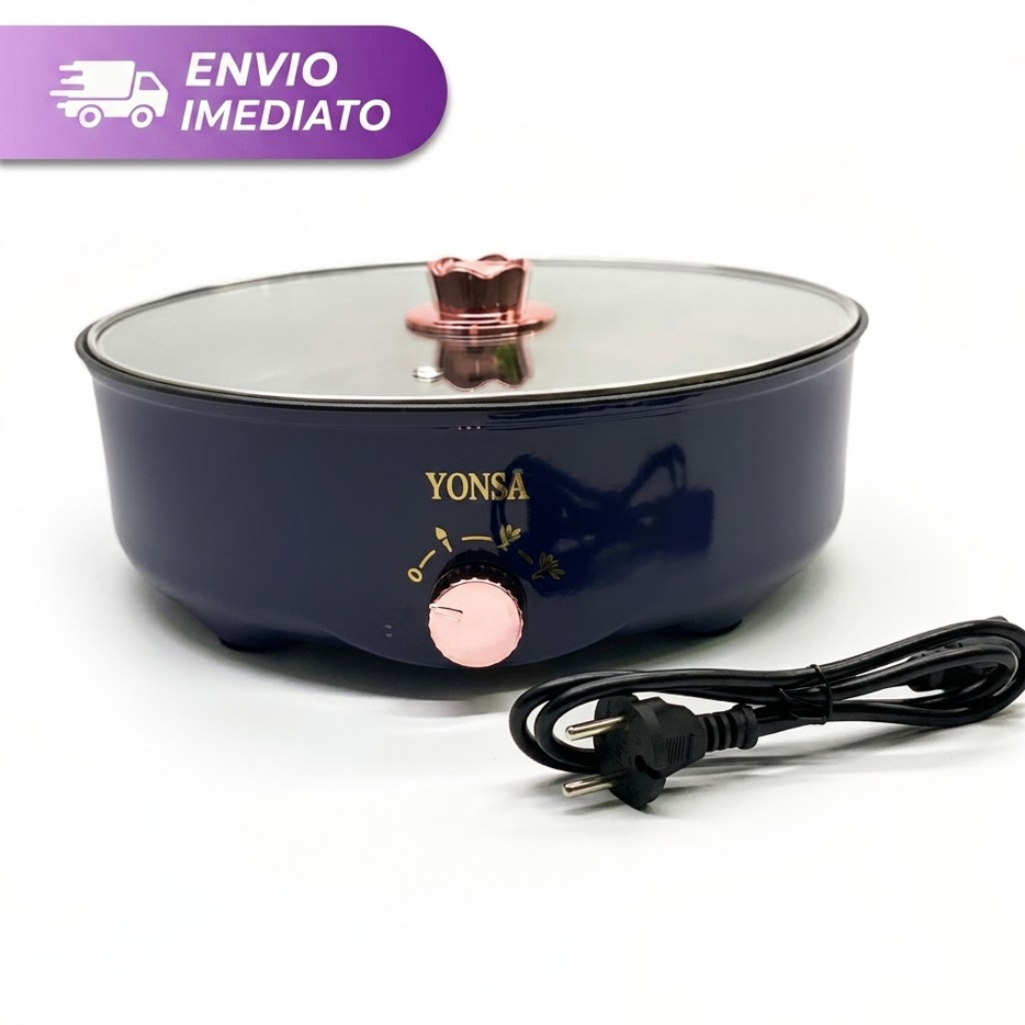 Panela Frigideira Elétrica Multifuncional Antiaderente Tampa de Vidro Portátil Frita Cozinha Assa