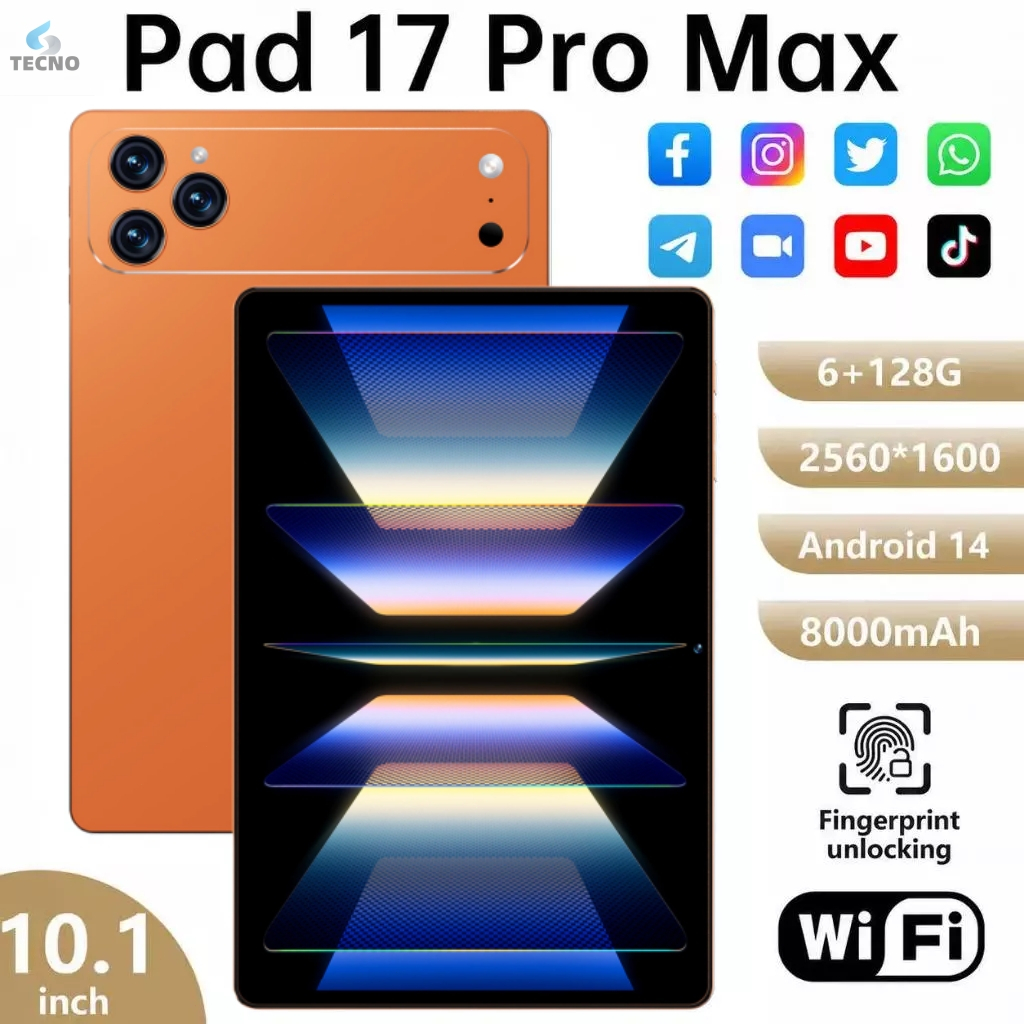 Tablet N17 Wifi com chip 10.1 10000mah Android 14, 6GB RAM 128GB Teclado+Mouse+Fones de ouvido Bluetooth Câmera