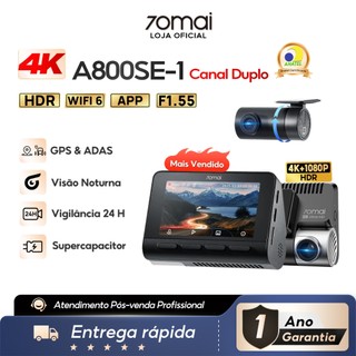 Câmera Veicular 70mai A800SE Set 4k HDR+1080p Gps Visão Noturna 3'' Tela WiFi6 App ADAS 24H Supercapacitor 140° Voz