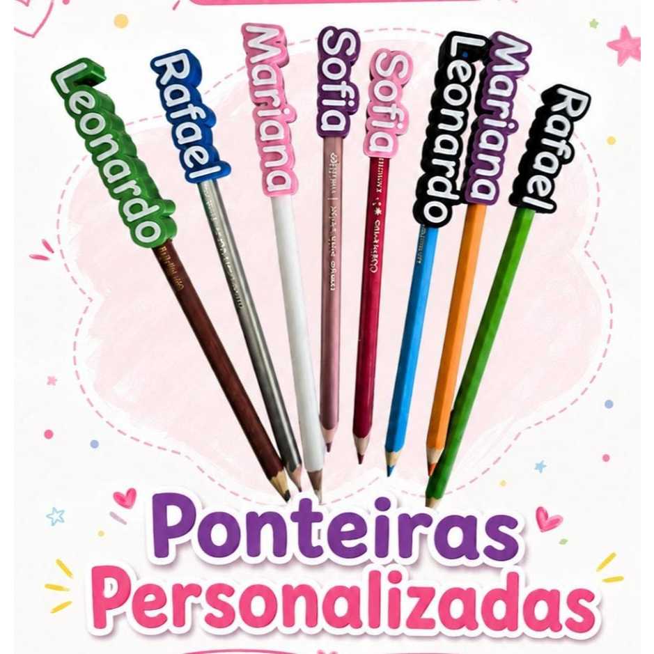 Kit Ponteiras Personalizado Para Lápis Com Nome Identificador Escolar Volta Às Aulas