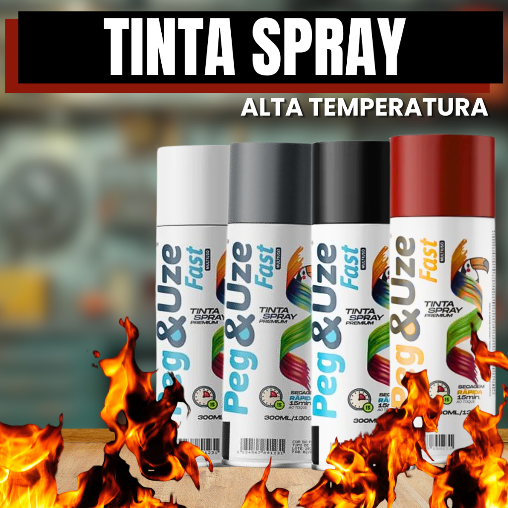Tinta Spray Alta Temperatura Secagem Rapida Acabamento Fosco Uniforme Peg&Uze