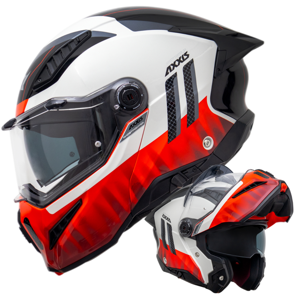 Capacete Axxis Ghostfighter SV Grid C5 Vermelho Escamoteável Articulado Com Pala e Suporte de Câmera