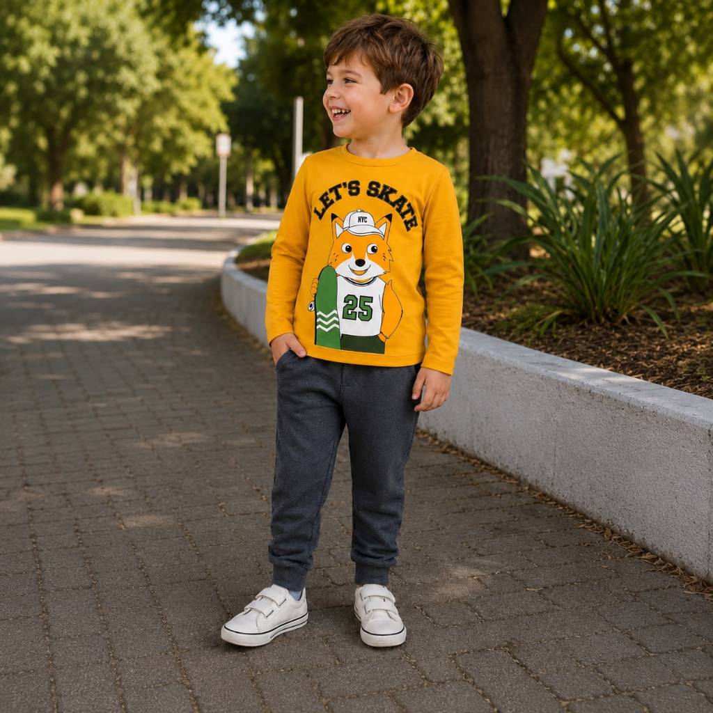 Conjunto, masculino, infantil, meia estação, blusa estampada, calça, casual, confortável e estiloso
