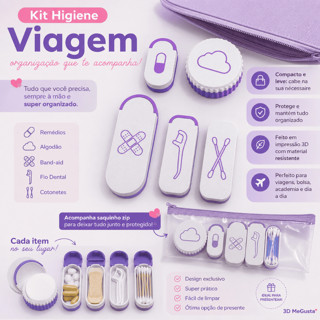 Imagem Kit Higiene Viagem Organizador Nécessaire Porta Remédio Band-Aid Cotonete Fio Dental