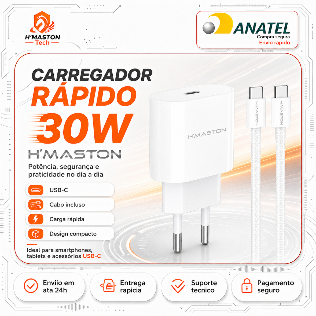 H'maston  Carregador Turbo Tipo C Carregador De Celular Fonte Carregador 30w 5A CB16