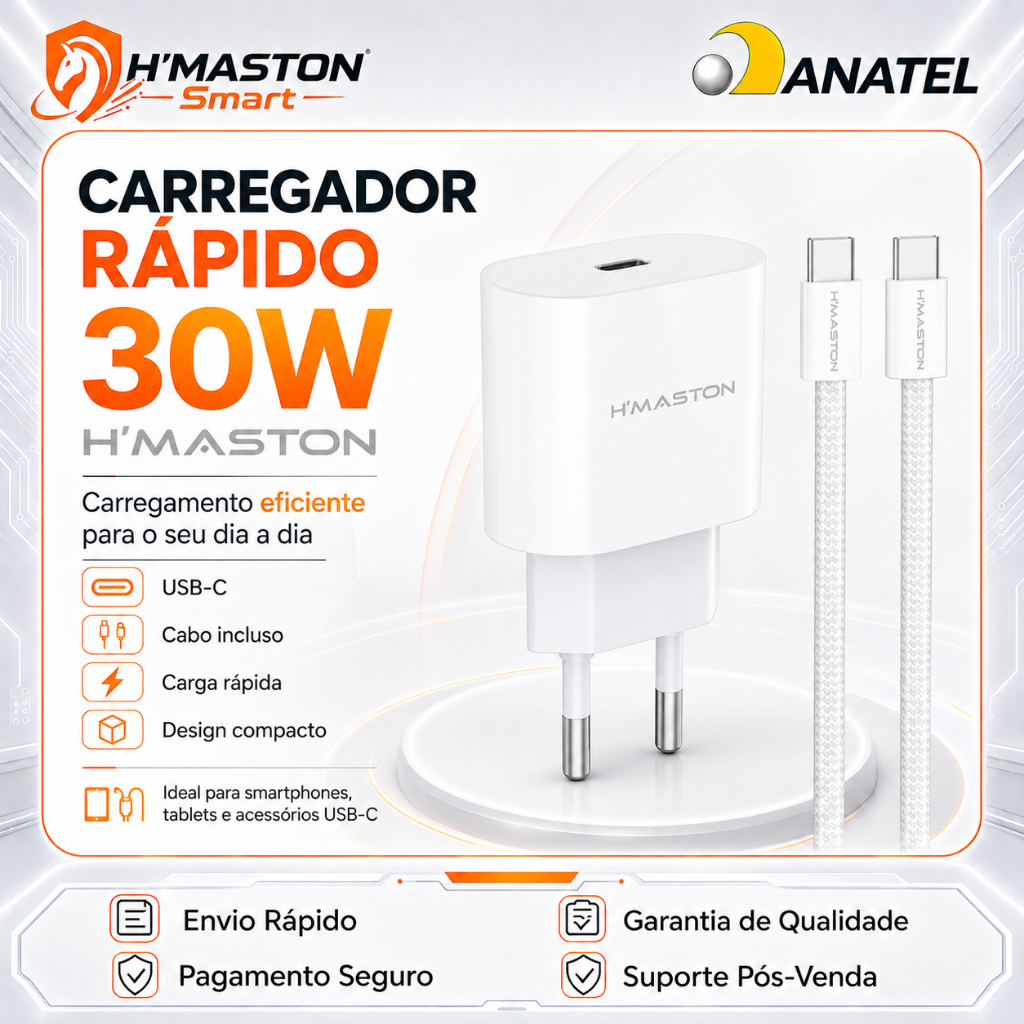 H'maston CB16 Carregador Turbo Tipo C Carregador De Celular Carregador Tipo C 30w 3A Torre Carregar Celular Portátil
