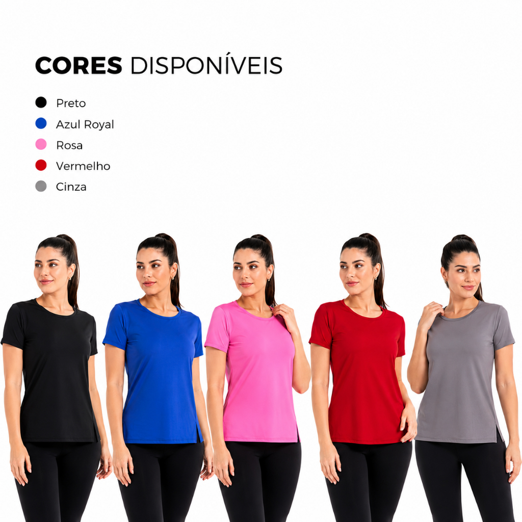 Kit 5 Camisa Tapa Bumbum Fitness Alongada Treino Academia Corrida Esportes — imagem 2 de 2