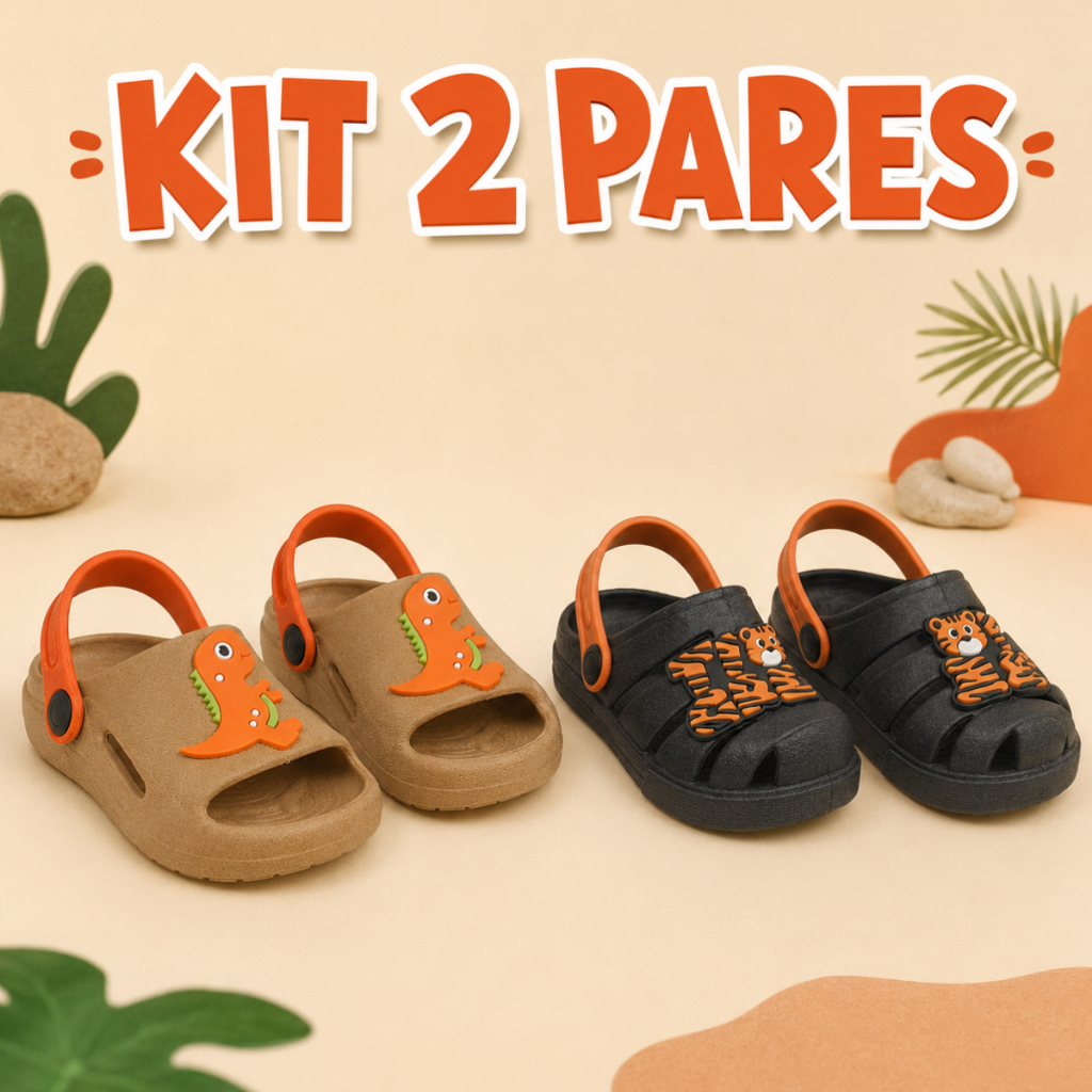 Kit 2 Papete Infantil Menino Sandália Escolar Masculina Dino Macia e Leve