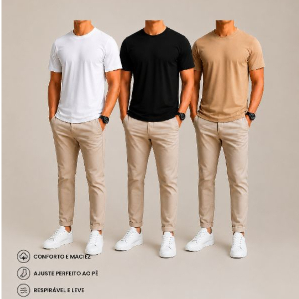 Kit com 3 camisetas camisa masculina algodão premium 100% em diversas cores, macias, leves e respiráveis.