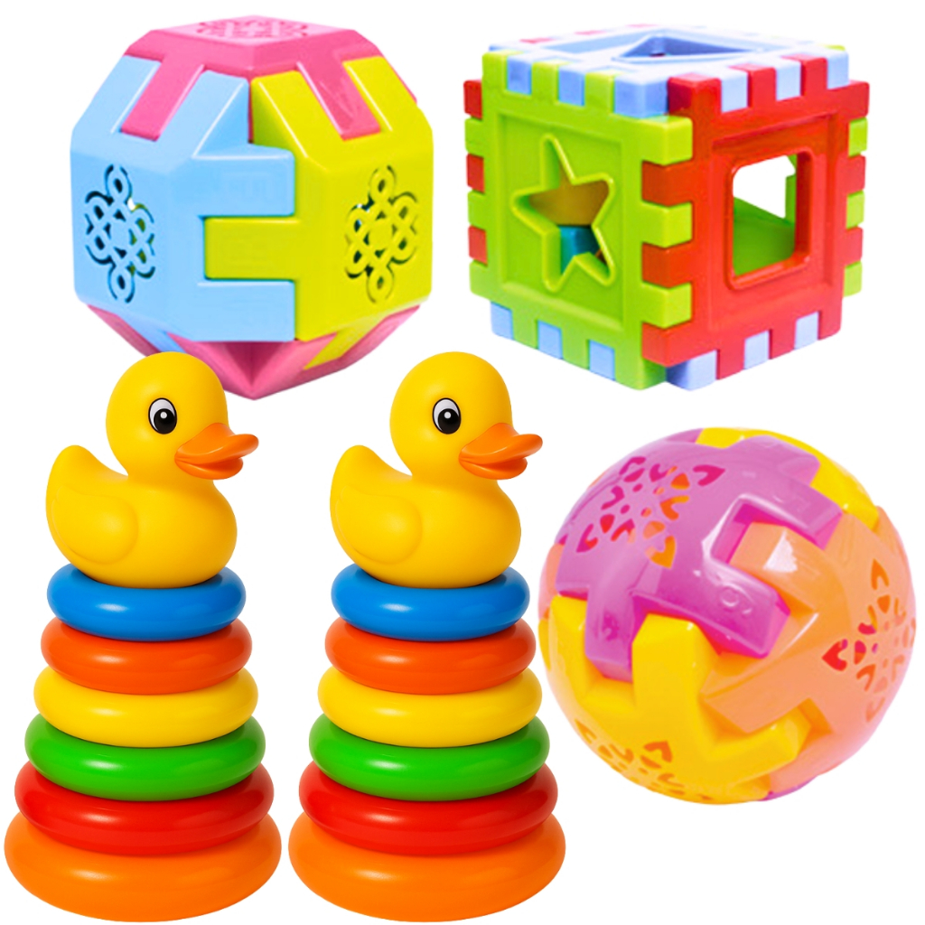 Kit Completo Brinquedos Para Bebês Menino Menina Educativo Esferas e Cubo Torre Didático Encaixar Colorido