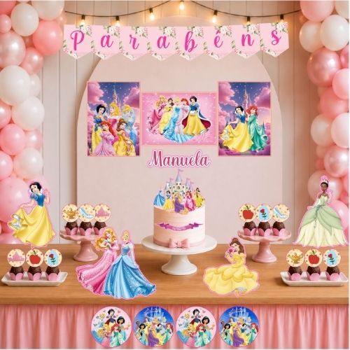 Kit Festa Princesas + balão Decoração Aniversário Só um Bolinho, Mesversário Personalizado
