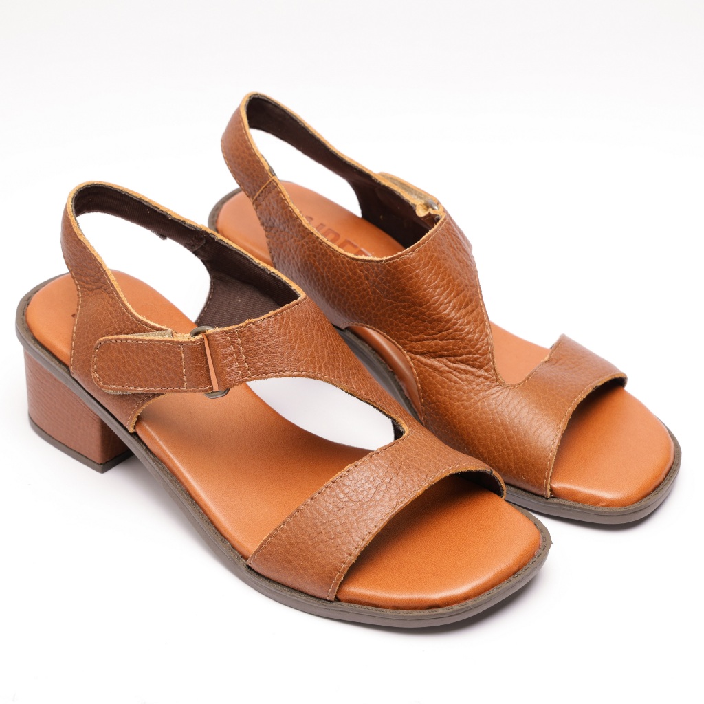 Sandália Feminina Salto Bloco Couro Legítimo Zaibee Fechamento Velcro Ajustável Confortável Casual Elegante Verão