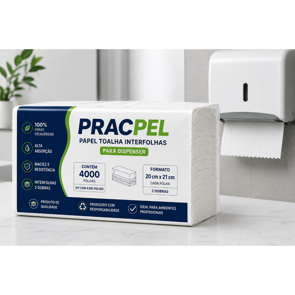 Kit 4.000 Papel Toalha Interfolhas 2 Dobras Branco Prime 20x20 Alta secagem — imagem 2 de 2