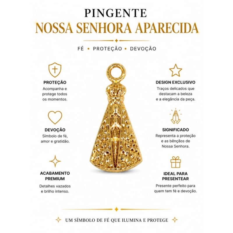 Kit Pingente Nossa Senhora Aparecida Dourado 10 50 100 Unidades para Colar Pulseira Artesanato