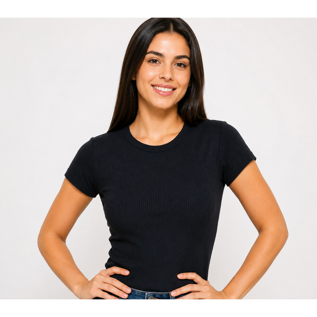 Blusinha Feminina Canelada Ribana Manga Curta Básica Premium em Viscose e Elastano Confortável e Versátil para Uso Diári