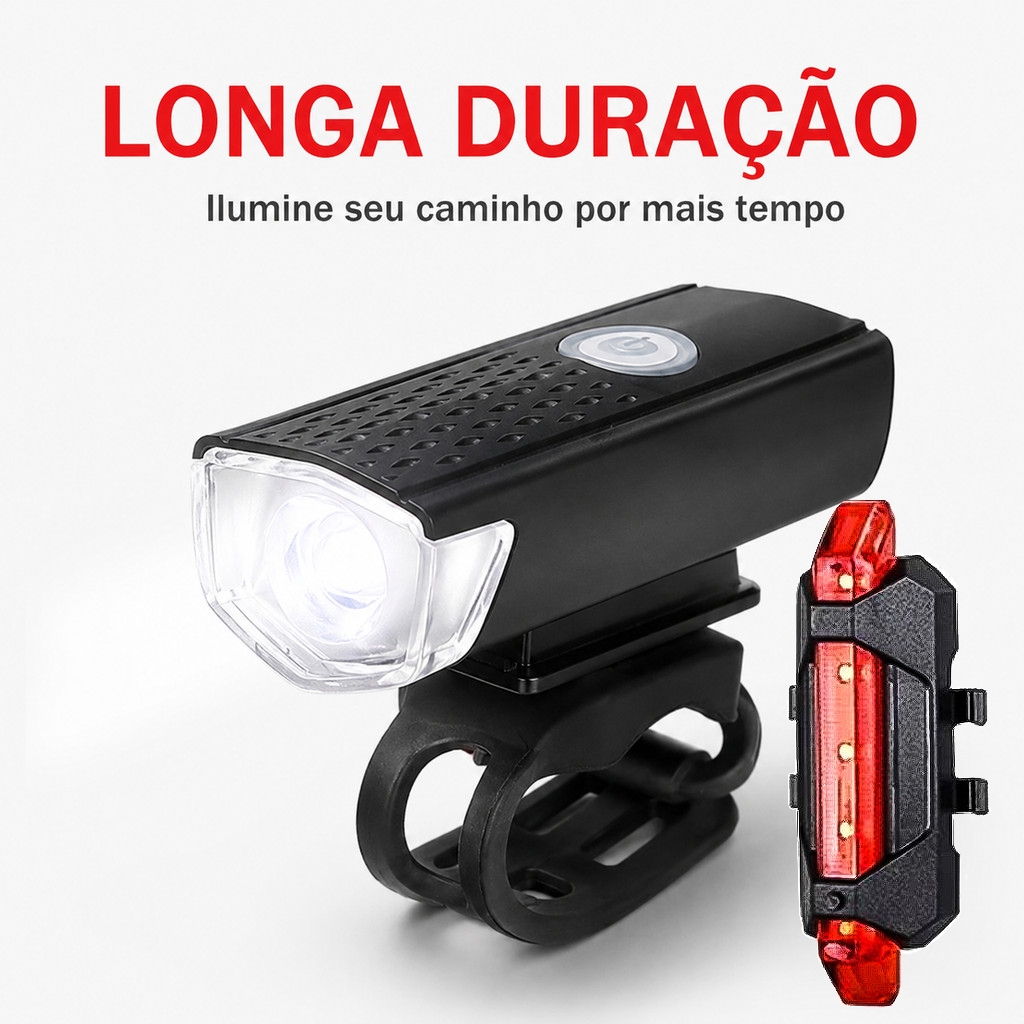 Farol LED para Bicicleta 300 Lumens | USB Recarregável + Sinalizador Traseiro