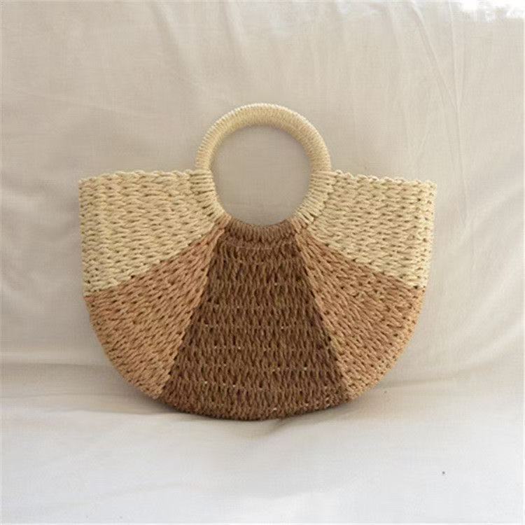 XY Bolsas.Bolsa de Palha Moda Praia Meia Lua Forrada com Saco Verão