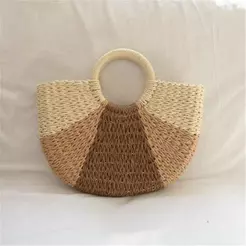 XY Bolsas.Bolsa de Palha Moda Praia Meia Lua Forrada com Saco Verão