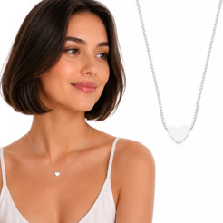 Colar Corrente Veneziana 40cm Banhado à Prata 925 Com 01 Pingente de Coração Minimalista