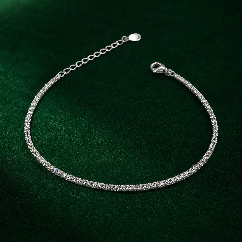 Pulseira Riviera Prata 925 Zircônia Transparente 2mm Sofisticada e Delicada