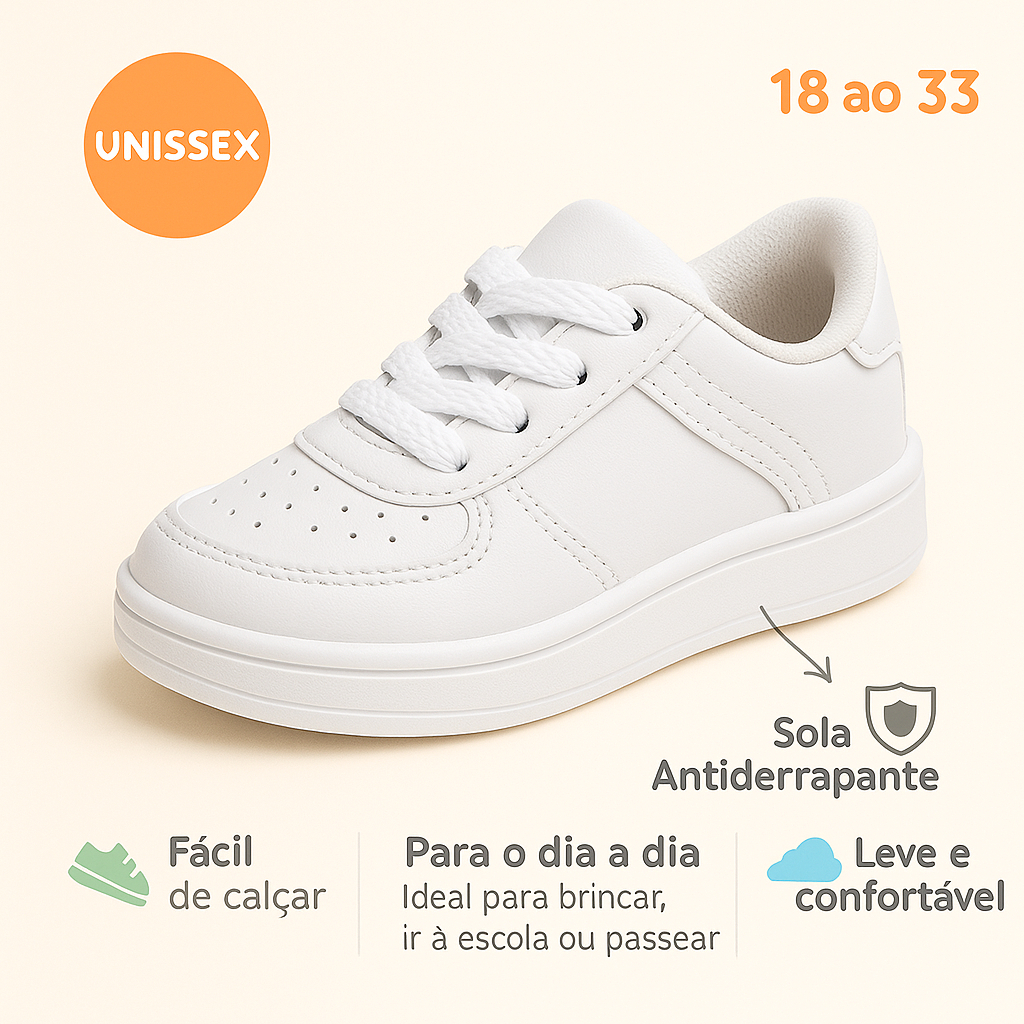 Tênis Infantil Branco para Conforto e Estilo para o Dia a Dia Da Sua Criança Tamanhos 18-33