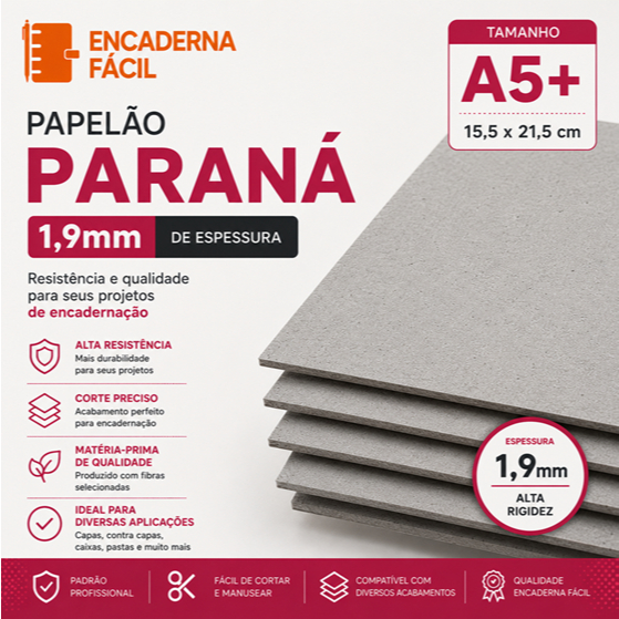Papelão Paraná 1,9mm - 20 Placas Capa Agenda A5+ 15,5x21,5cm