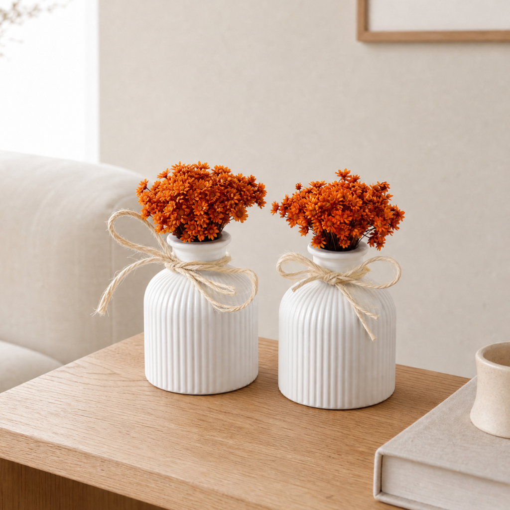 Kit 2 Mini Vaso Decorativo Arranjo Flor Sempre Viva Planta Desidratada 15cm Mesa Escritório Rack Sala