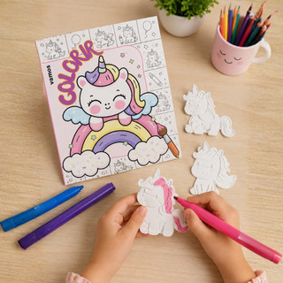Kit Para Colorir Infantil Unicórnio: 3peças 3D + Livrinho Personalizado + 3Canetinhas - Presente Criativo e Educativo