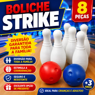 Mini Boliche Infantil 8 Peças 6 Pinos 2 Bolas 17cm Brinquedo Educativo Diversão Família