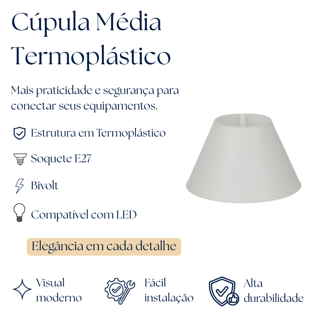 Cúpula De Abajur Termoplástica Média Branco Preto Para Abajur Arandela
