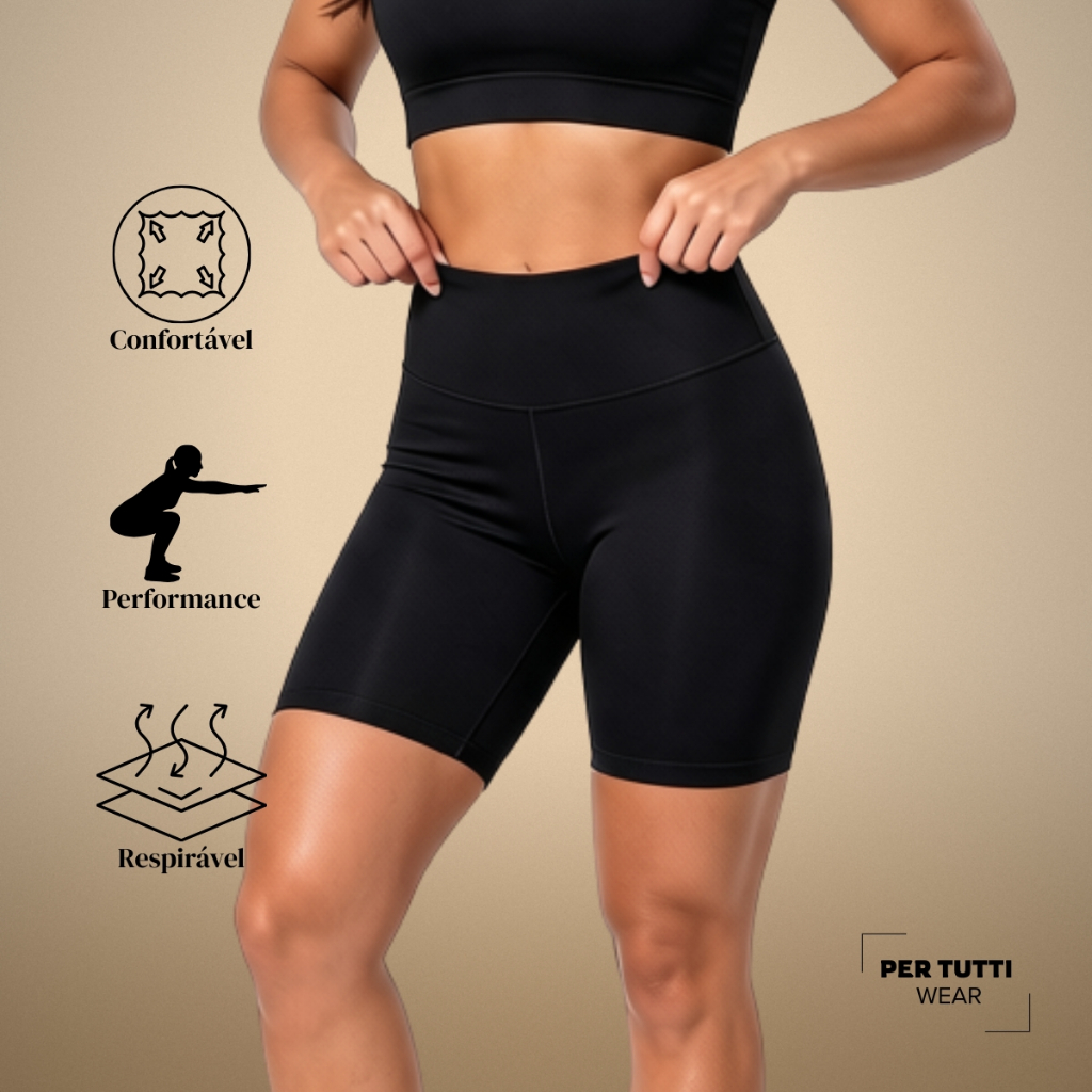 Bermuda Feminina Legging Poliamida Short Zero Transparência Premium Cintura Alta Modela no Corpo Academia Fitness